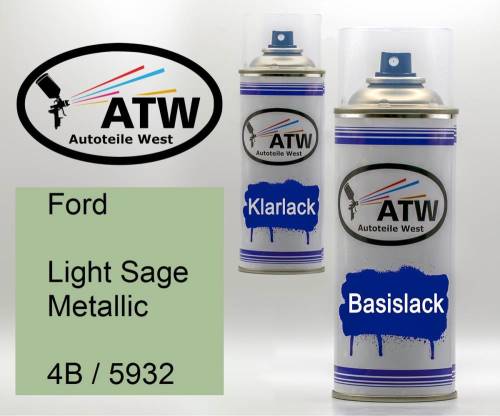 Ford, Light Sage Metallic, 4B / 5932: 400ml Sprühdose + 400ml Klarlack - Set, von ATW Autoteile West.